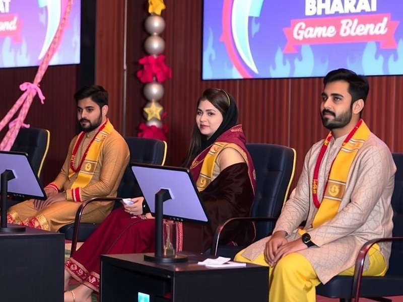 Bharat Game Blend esports tournament with players in traditional attire competing on stage